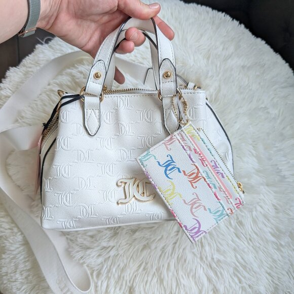 Juicy Couture, Mini Crossbody Bag White Debossed + Card Holder, Ret $79, NWT - Picture 3 of 12